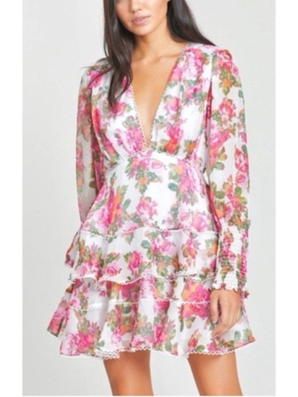 KEEPSAKE the Label White Floral Mini Dress with Pink & Green Accents